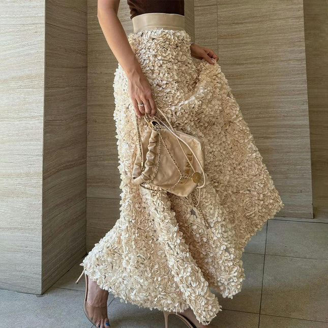 Women's 3D Floral Tulle Maxi Skirt High Waisted Applique Fluffy Fairy Flowy A Line Skirts