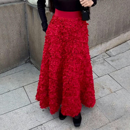 Women's 3D Floral Tulle Maxi Skirt High Waisted Applique Fluffy Fairy Flowy A Line Skirts