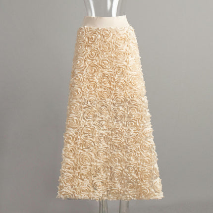 Women's 3D Floral Tulle Maxi Skirt High Waisted Applique Fluffy Fairy Flowy A Line Skirts