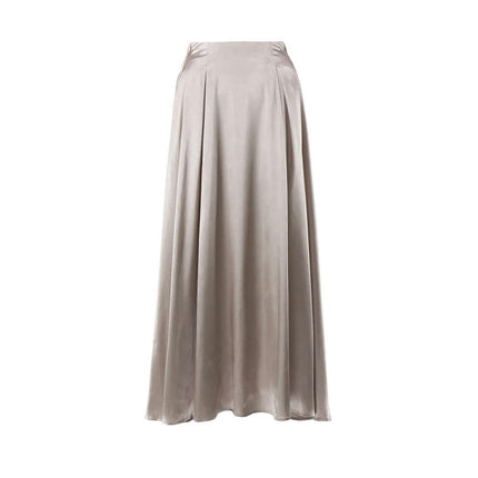 Women's Elegant Long Skirt Fashion High Waist A-Line Satin Skirts