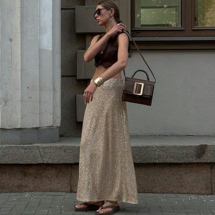 Women's Sequin Maxi Skirt Glitter Bodycon High Waisted Long Skirt