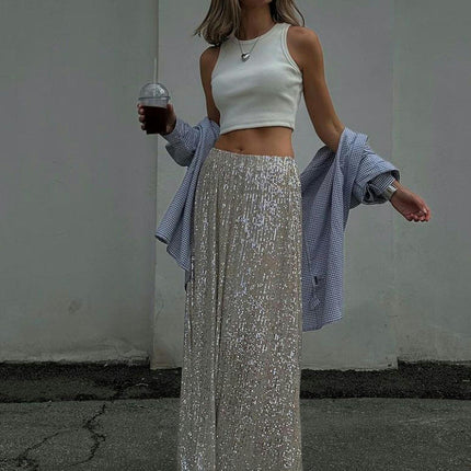 Women's Sequin Maxi Skirt Glitter Bodycon High Waisted Long Skirt