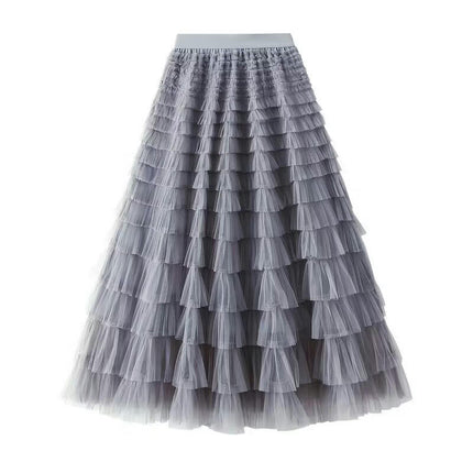 Womens Long Tulle Skirts A Line High Waisted Layered Ruffle Pleated Mesh Skirt