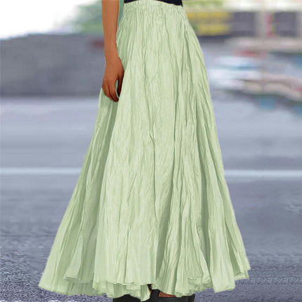 Women's Boho Elastic High Waist Pleated A-Line Flowy Swing Maxi Long Skirt