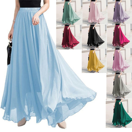 Women's Summer Chiffon Flowy Swing A-Line Ruffle High Waist Long Skirt