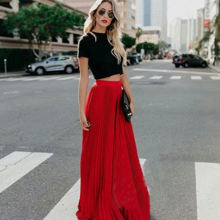 Women's Elegant Maxi Skirt High Waisted Pleated A-Line Long Skirts