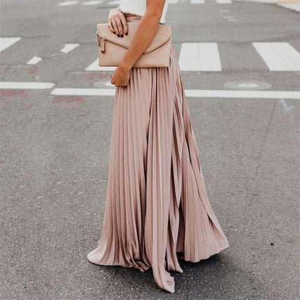 Women's Elegant Maxi Skirt High Waisted Pleated A-Line Long Skirts