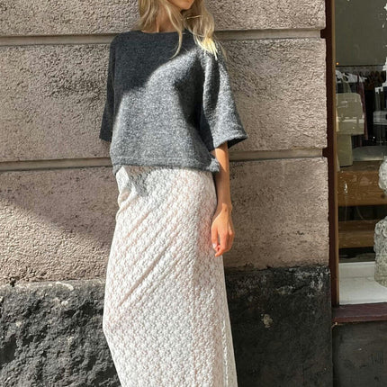 Women Lace Long Skirt High Waist A-line Elegant See Through Maxi Skirts