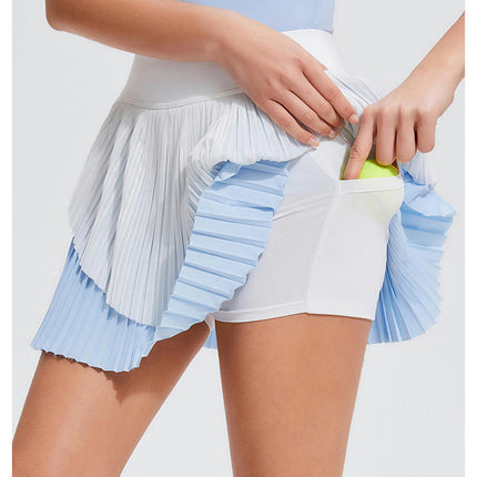 Womens Pleated Tennis Skirt Double Layered Golf Skorts High Waisted with Shorts Pockets