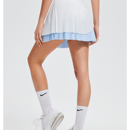 Womens Pleated Tennis Skirt Double Layered Golf Skorts High Waisted with Shorts Pockets