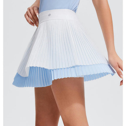 Womens Pleated Tennis Skirt Double Layered Golf Skorts High Waisted with Shorts Pockets