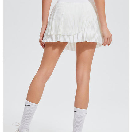 Womens Pleated Tennis Skirt Double Layered Golf Skorts High Waisted with Shorts Pockets