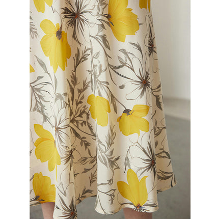 Womens Floral Print Skirt High Waist Silk Skirt Casual Mid-Length A Link Skirts