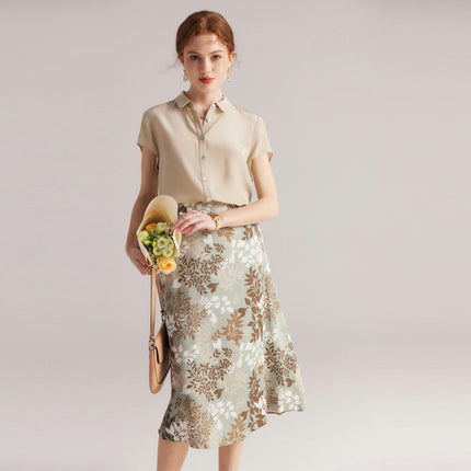 Silk Skirts for Women Floral Print High Waist Skirt Elegant Midi Skirt