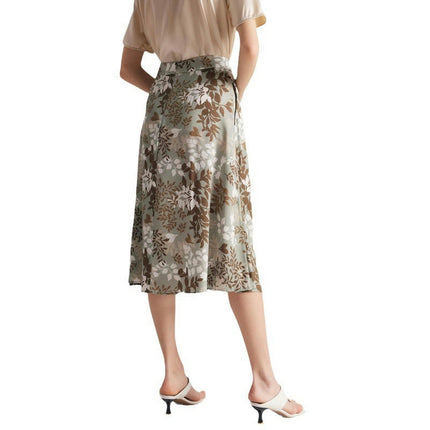 Silk Skirts for Women Floral Print High Waist Skirt Elegant Midi Skirt