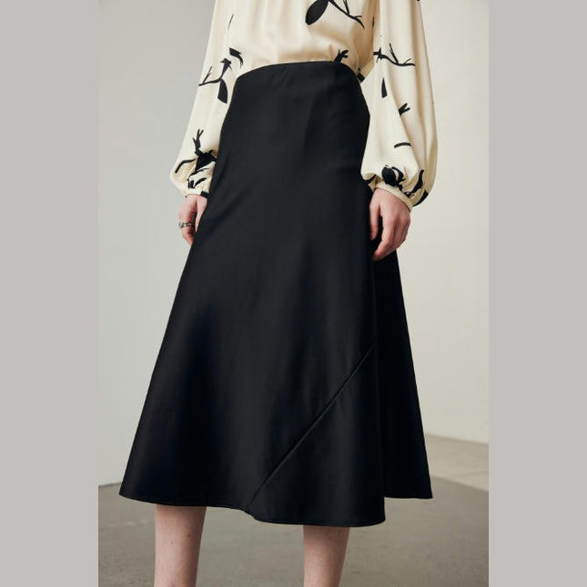 Womens Satin High Waisted Silk Midi Skirts Casual A line Skirt