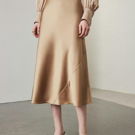 Womens Satin High Waisted Silk Midi Skirts Casual A line Skirt