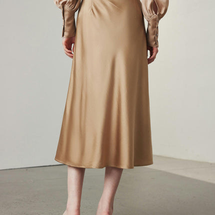 Womens Satin High Waisted Silk Midi Skirts Casual A line Skirt