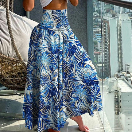 Women Summer Boho Flowy Elastic High Waist A-Line Swing Floral Maxi Long Skirts