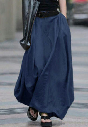 Women's Casual A-Line Skirt High Waist Maxi Skirts with Pockets