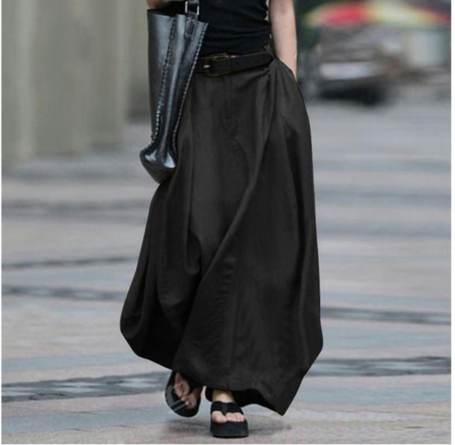 Women's Casual A-Line Skirt High Waist Maxi Skirts with Pockets