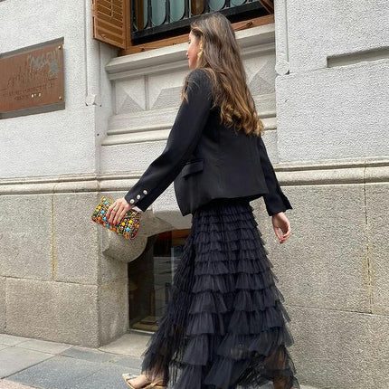 Womens Maxi Tulle Skirts A Line High Waisted Tiered Layered Tutu Pleated Mesh Long Skirt