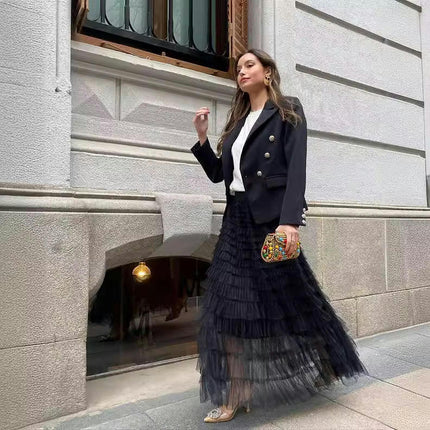 Womens Maxi Tulle Skirts A Line High Waisted Tiered Layered Tutu Pleated Mesh Long Skirt