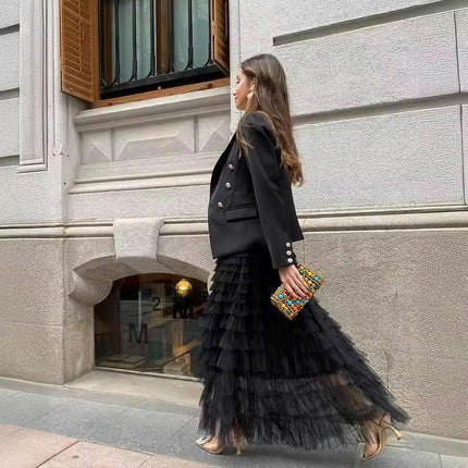 Womens Maxi Tulle Skirts A Line High Waisted Tiered Layered Tutu Pleated Mesh Long Skirt