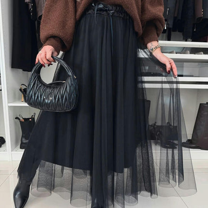 Women's Tulle Skirts Elastic High Waist Pleated Mesh Flowy A-Line Party Long Tutu Skirts