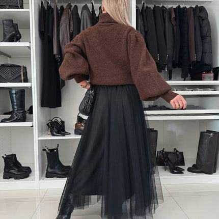 Women's Tulle Skirts Elastic High Waist Pleated Mesh Flowy A-Line Party Long Tutu Skirts