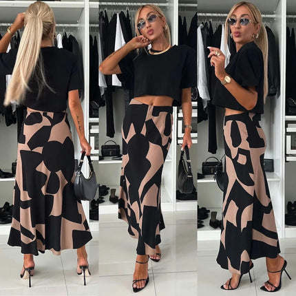 Women's Casual Print Maxi Skirt High Waisted Bodycon A-Line Long Skirts