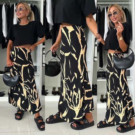 Women's Casual Print Maxi Skirt High Waisted Bodycon A-Line Long Skirts