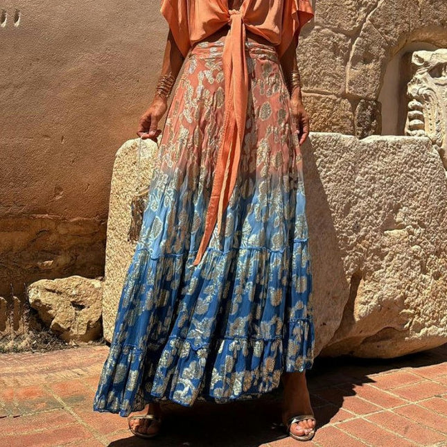 Women Floral Flowy Long Skirts Summer Beach High Waisted Casual Maxi Skirts