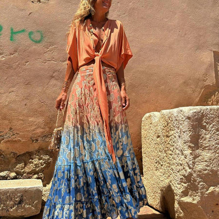 Women Floral Flowy Long Skirts Summer Beach High Waisted Casual Maxi Skirts