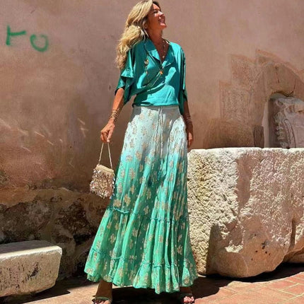 Women Floral Flowy Long Skirts Summer Beach High Waisted Casual Maxi Skirts