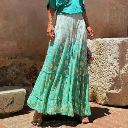 Women Floral Flowy Long Skirts Summer Beach High Waisted Casual Maxi Skirts