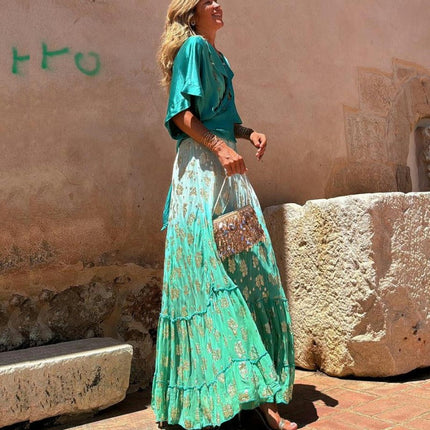 Women Floral Flowy Long Skirts Summer Beach High Waisted Casual Maxi Skirts