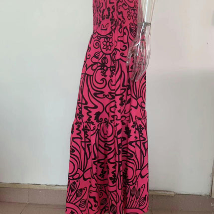 Women's Summer Boho Flower Elastic High Waist Flowy A Line Maxi Skirt
