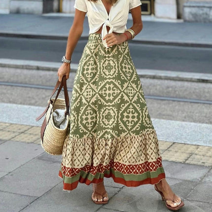 Womens Floral Print Boho Maxi Skirt High Waist Ruffle Flowy Long Skirts