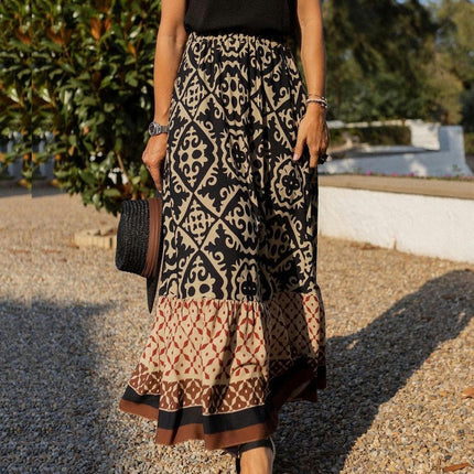 Womens Floral Print Boho Maxi Skirt High Waist Ruffle Flowy Long Skirts