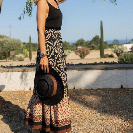 Womens Floral Print Boho Maxi Skirt High Waist Ruffle Flowy Long Skirts