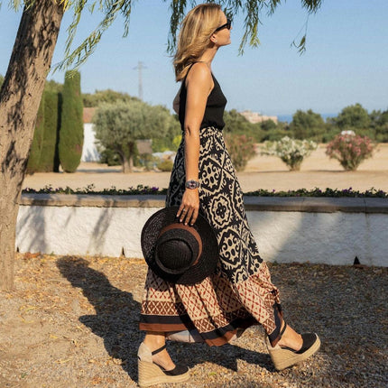 Womens Floral Print Boho Maxi Skirt High Waist Ruffle Flowy Long Skirts