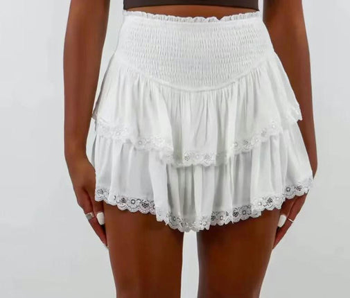 Women's High Waist Mini Skirt Layered Ruffle Flared Swing Short Skirt