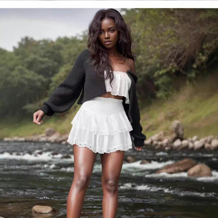Women's High Waist Mini Skirt Layered Ruffle Flared Swing Short Skirt