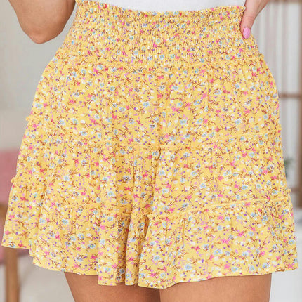 Women's High Waist Tiered Ruffle Mini Skirt Floral A Line Short Skirt