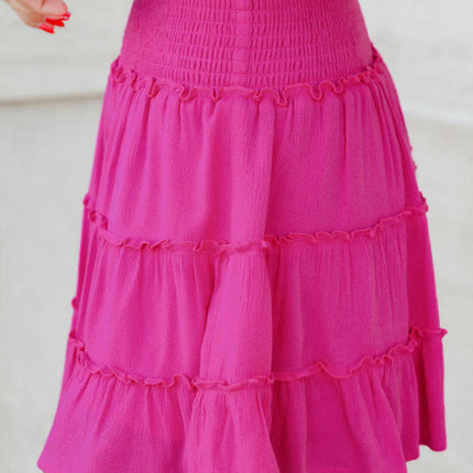 Women's Elastic Waist Pleated Tiered Ruffle Flowy A Line Short Skirt