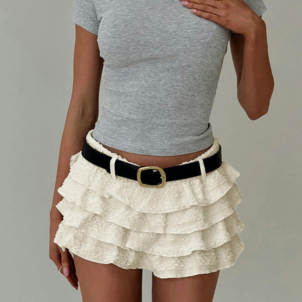 Women Ruffle Layered Mini Skirts Low Waist A Line Boho Short Skirt