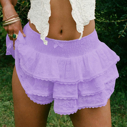 Women Cute Layered Ruffle Mini Skirt High Waisted Flare Short Skirts