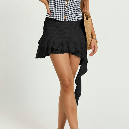 Women's Lace Short Skirt Sexy Low Waist Flowy Layered Ruffle Mini Skirts