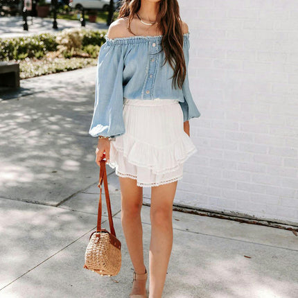 Womens Flowy Ruffle Layered Short Skirt High Waist Pleated Going Out Mini Skirt